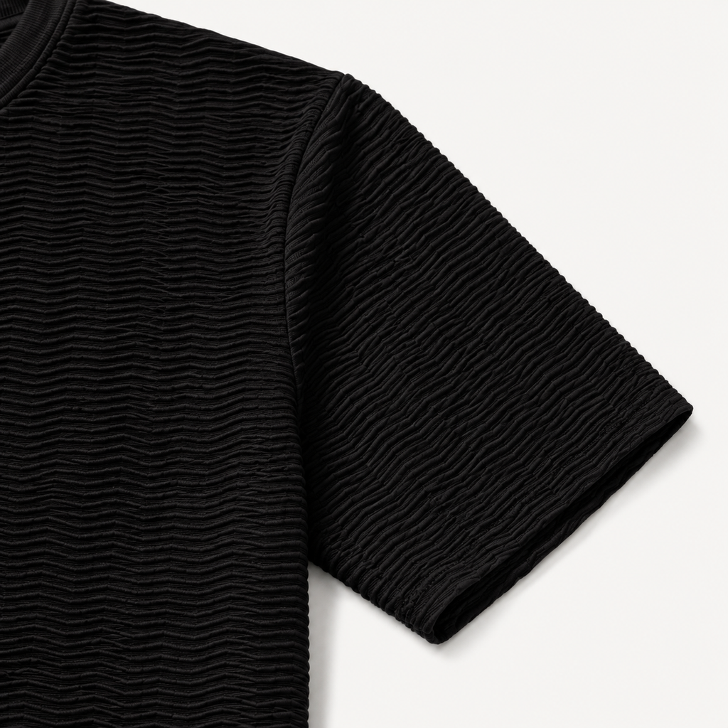 Black Wave Textured Tee City Fashion