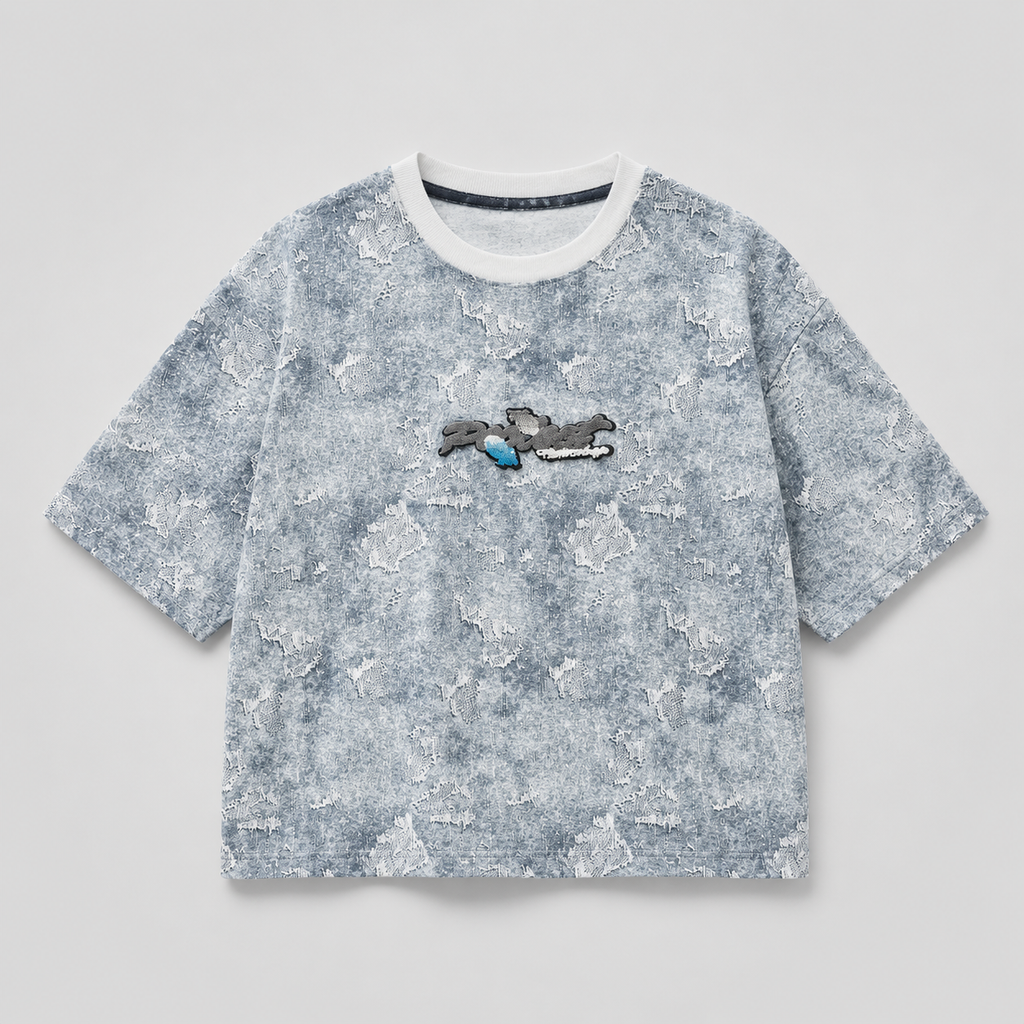 Ice Blue Distressed Boxy Tee