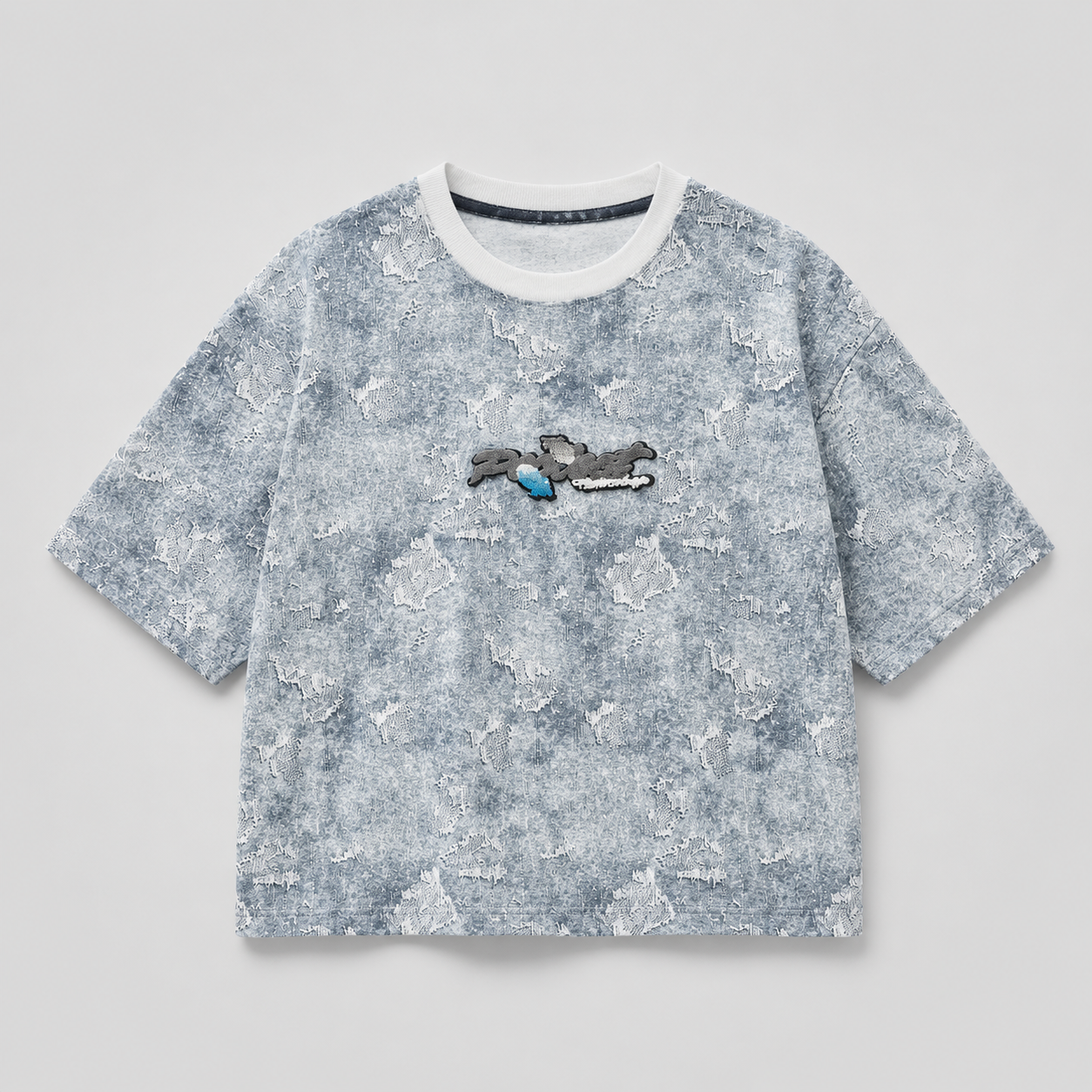 Ice Blue Distressed Boxy Tee
