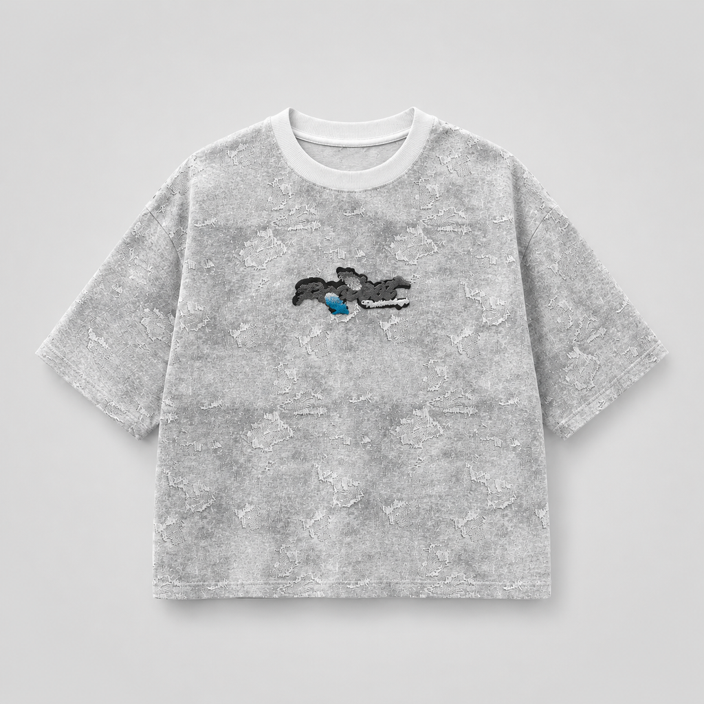 Grey Distressed Boxy Tee