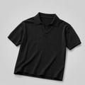 Ribbed Knit Black Polo