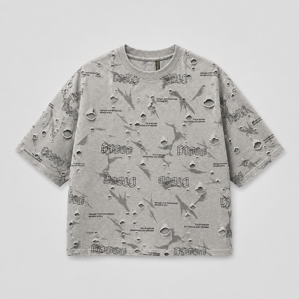 Grey Distressed Graphic Boxy Fit Tee