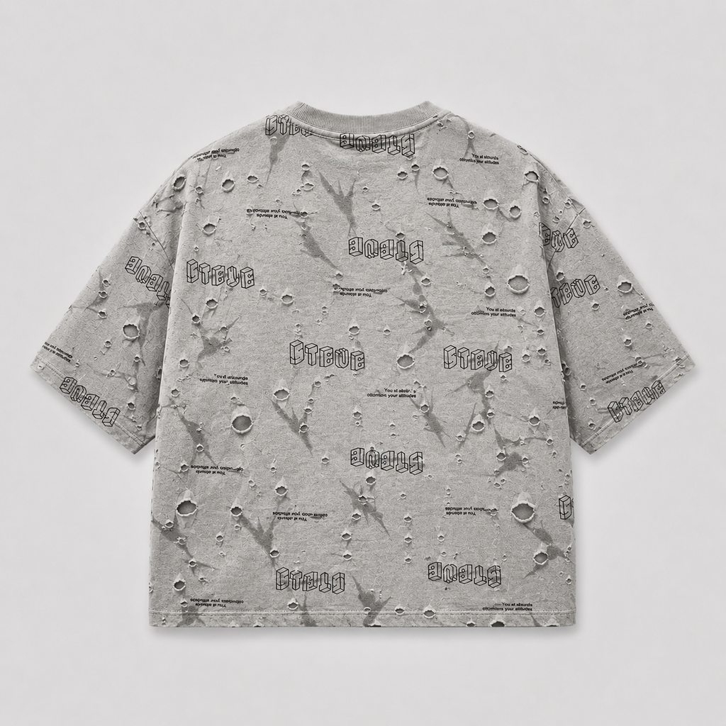 Grey Distressed Graphic Boxy Fit Tee