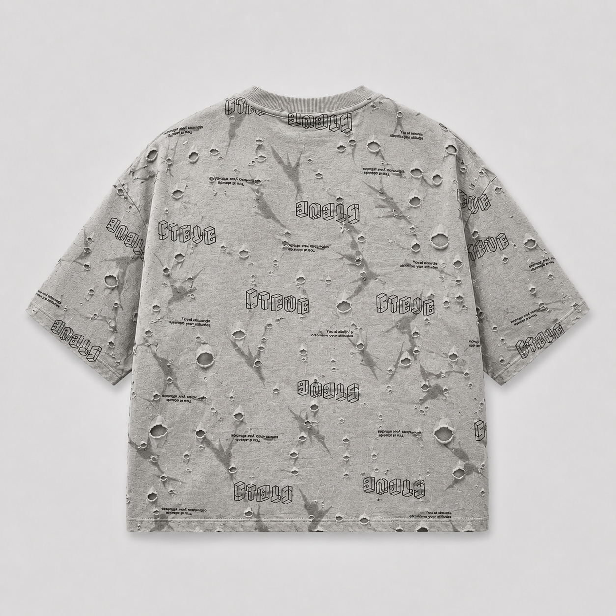 Grey Distressed Graphic Boxy Fit Tee