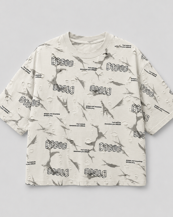 Off-White Distressed Graphic Boxy Fit Tee