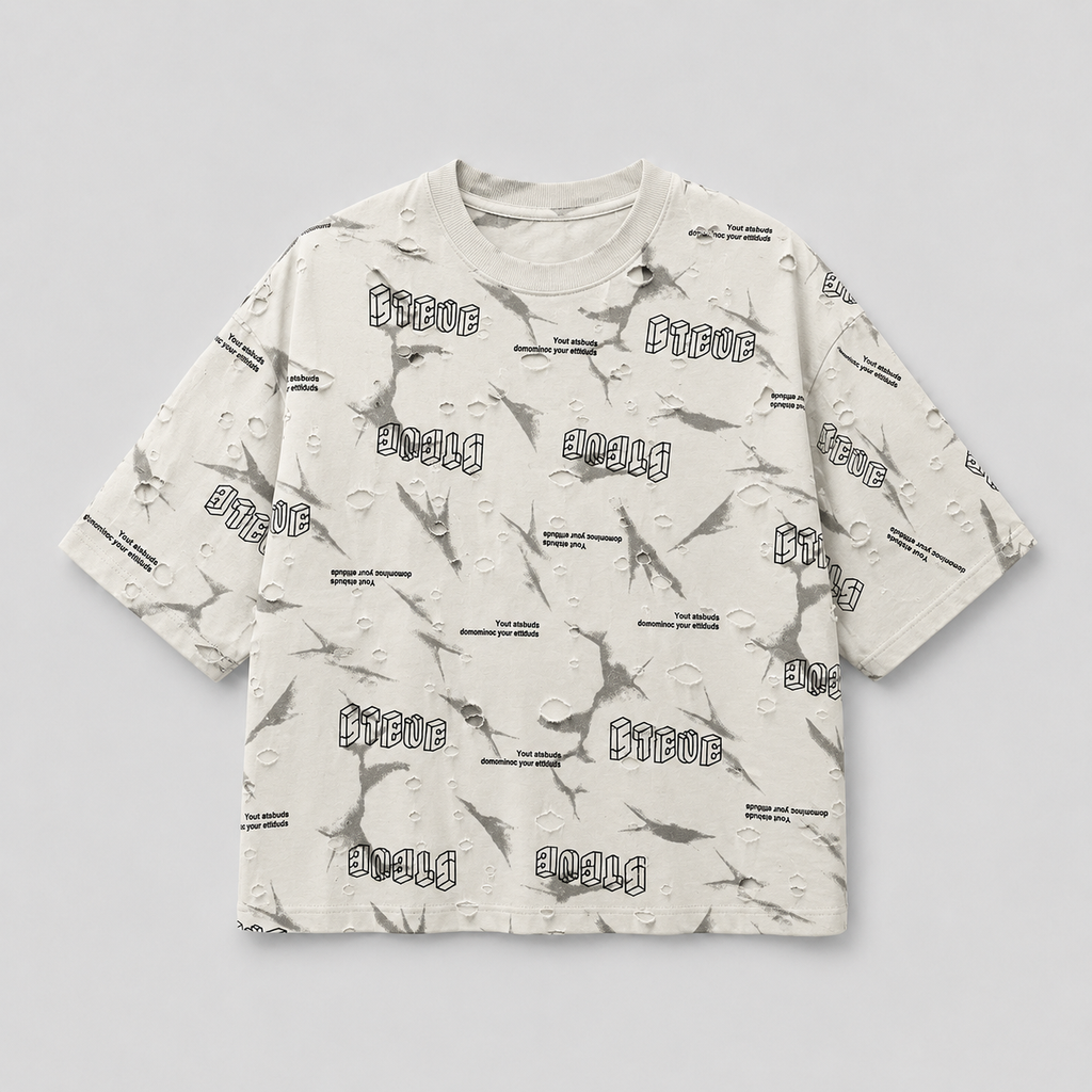Off-White Distressed Graphic Boxy Fit Tee