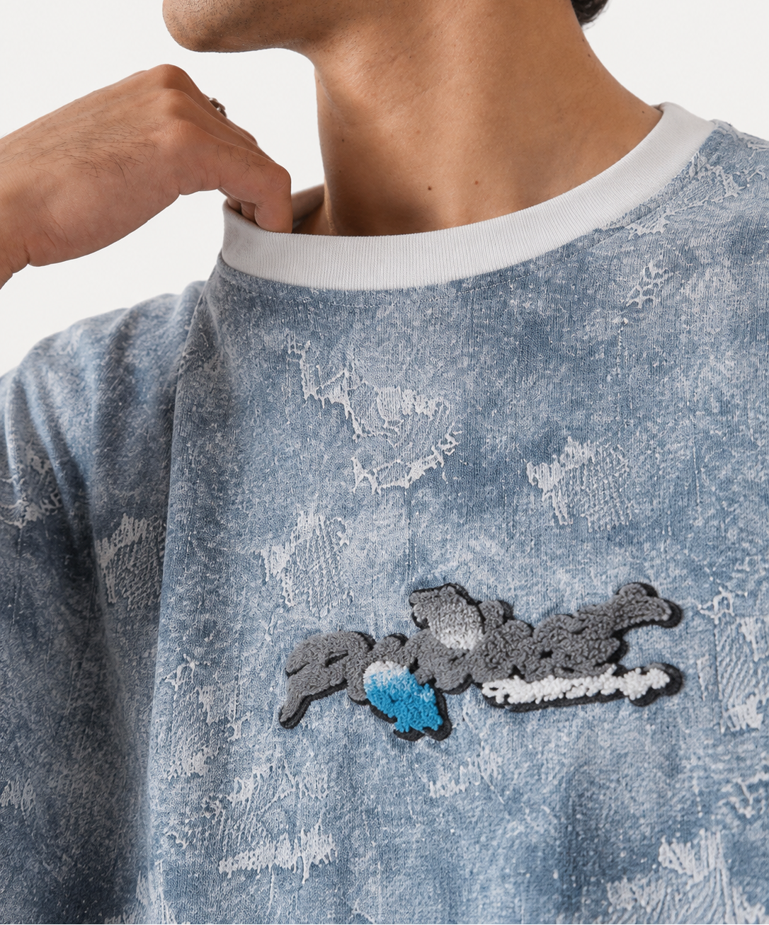 Ice Blue Distressed Boxy Tee City Fashion