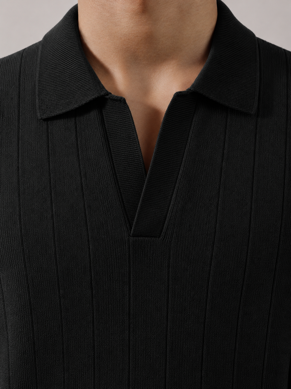 Ribbed Knit Black Polo City Fashion