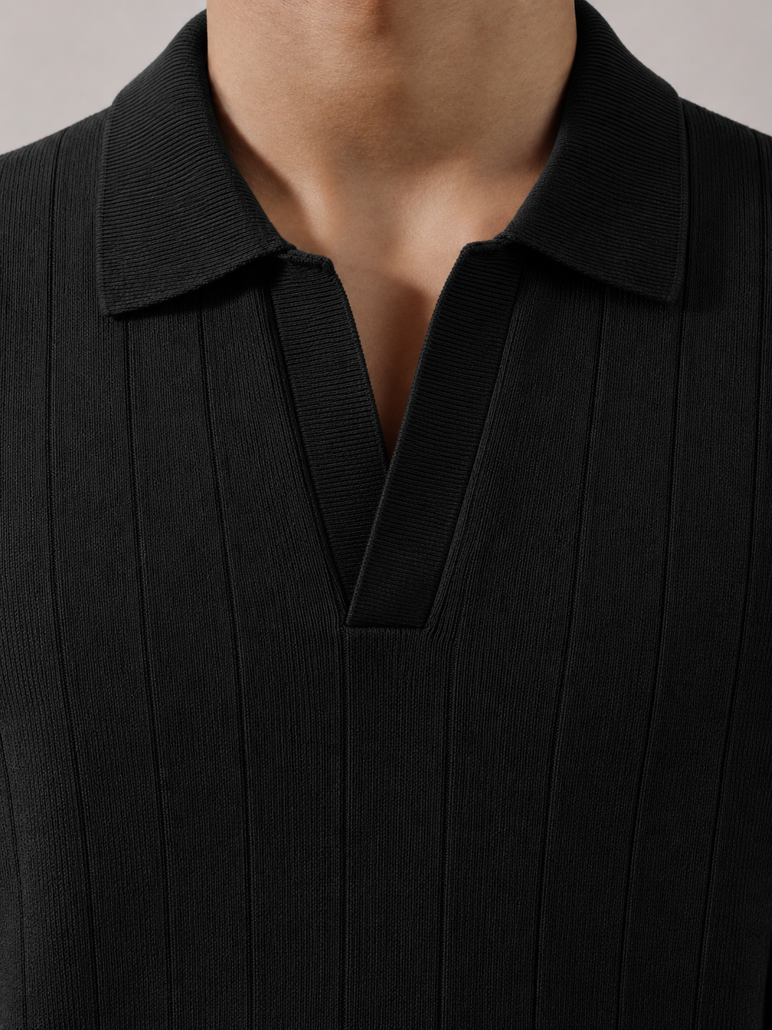 Ribbed Knit Black Polo