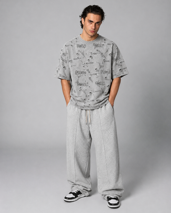 Grey Distressed Graphic Boxy Fit Tee