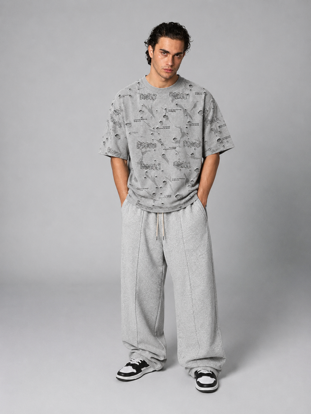 Grey Distressed Graphic Boxy Fit Tee