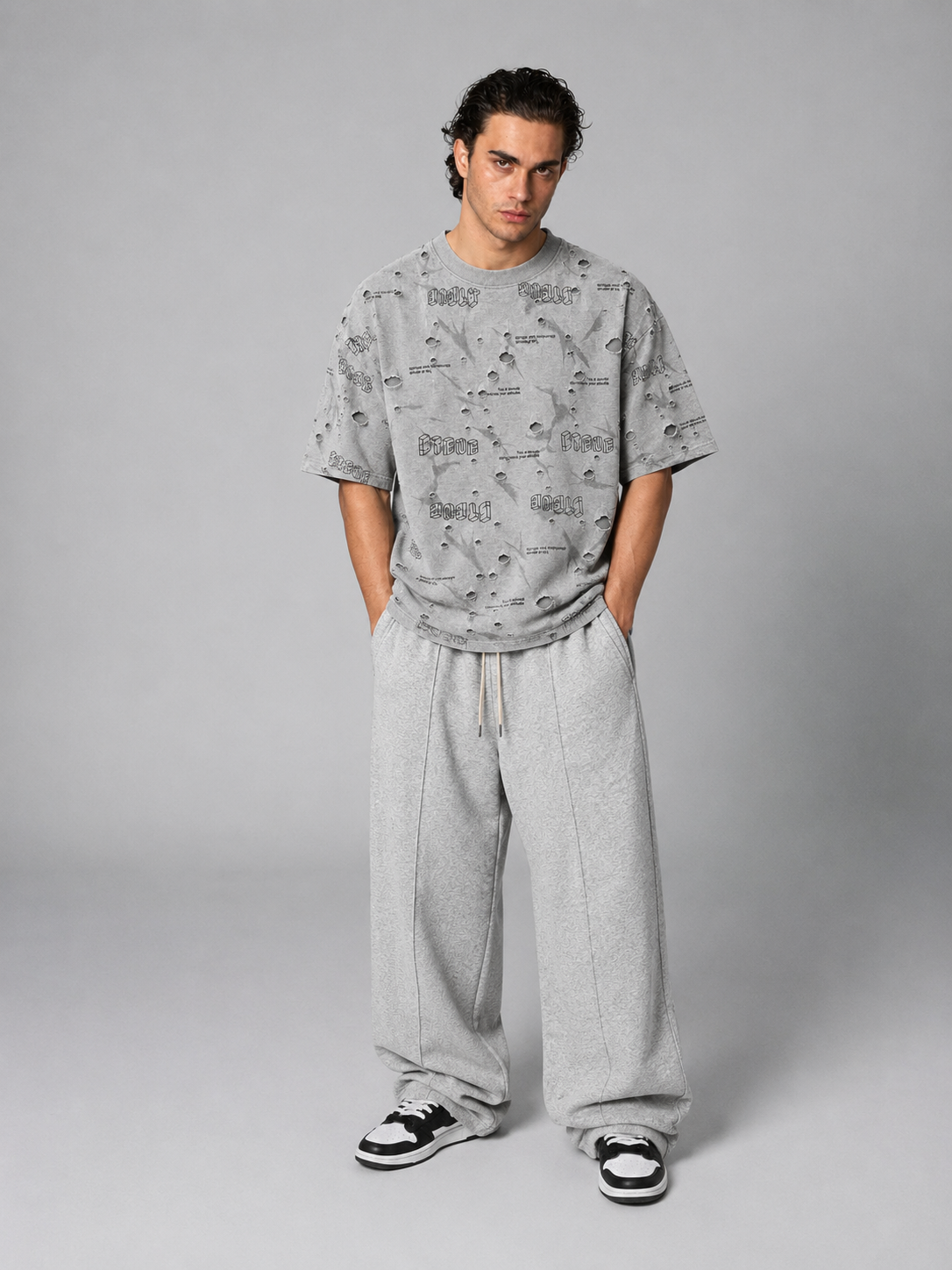 Grey Distressed Graphic Boxy Fit Tee