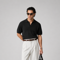 Ribbed Knit Black Polo City Fashion