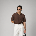 Ribbed Knit Brown Polo City Fashion