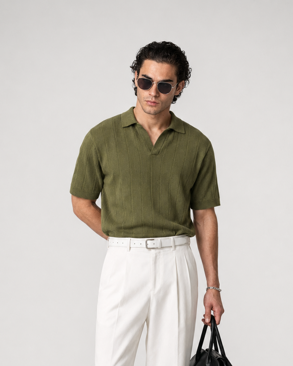 Ribbed Knit Olive Polo