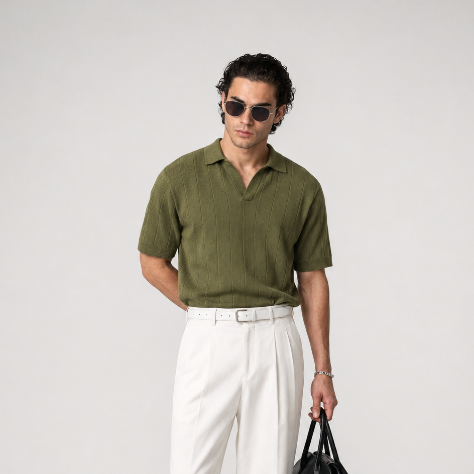 Ribbed Knit Olive Polo
