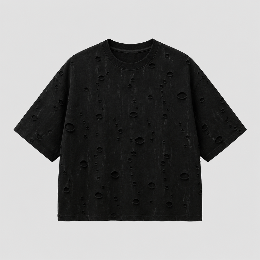 Distressed Black Boxy Tee