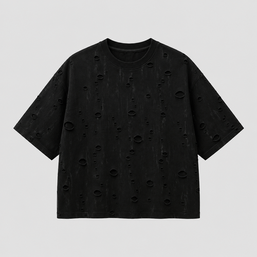 Distressed Black Boxy Tee