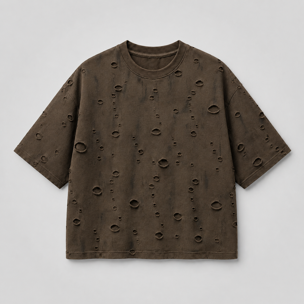 Distressed Brown Boxy Tee