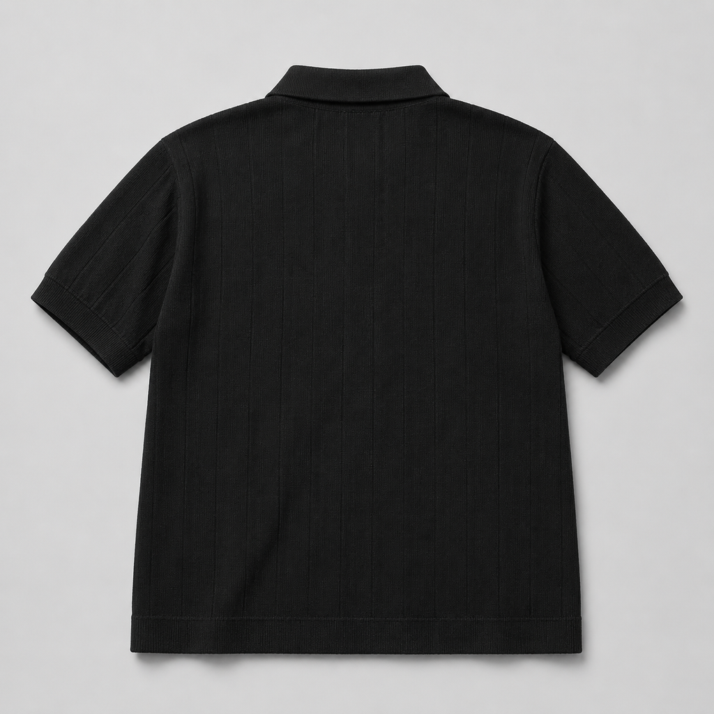 Ribbed Knit Black Polo City Fashion
