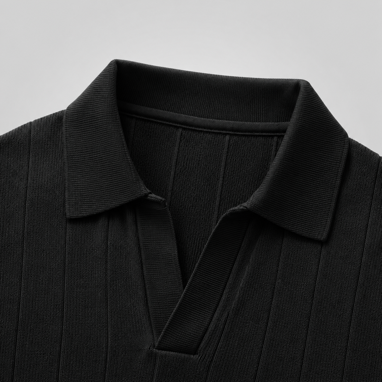 Ribbed Knit Black Polo