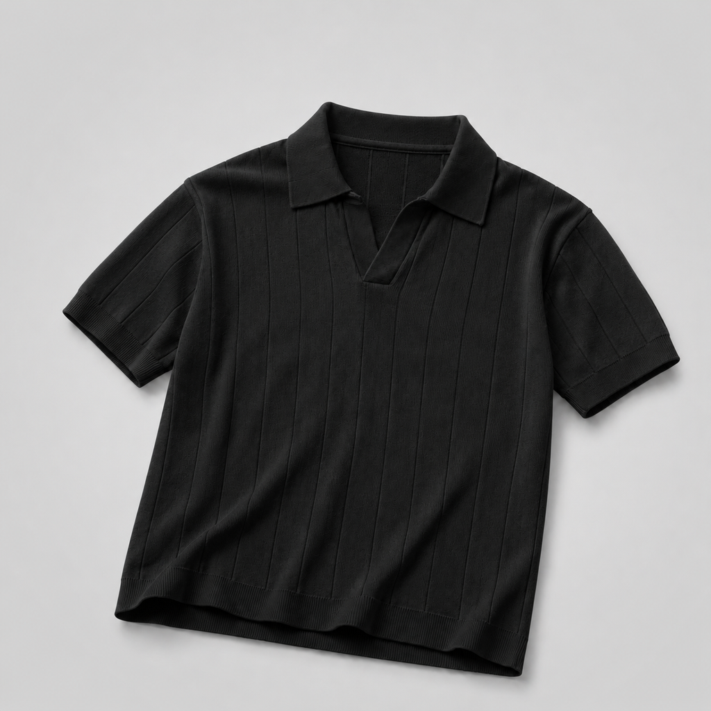 Ribbed Knit Black Polo City Fashion