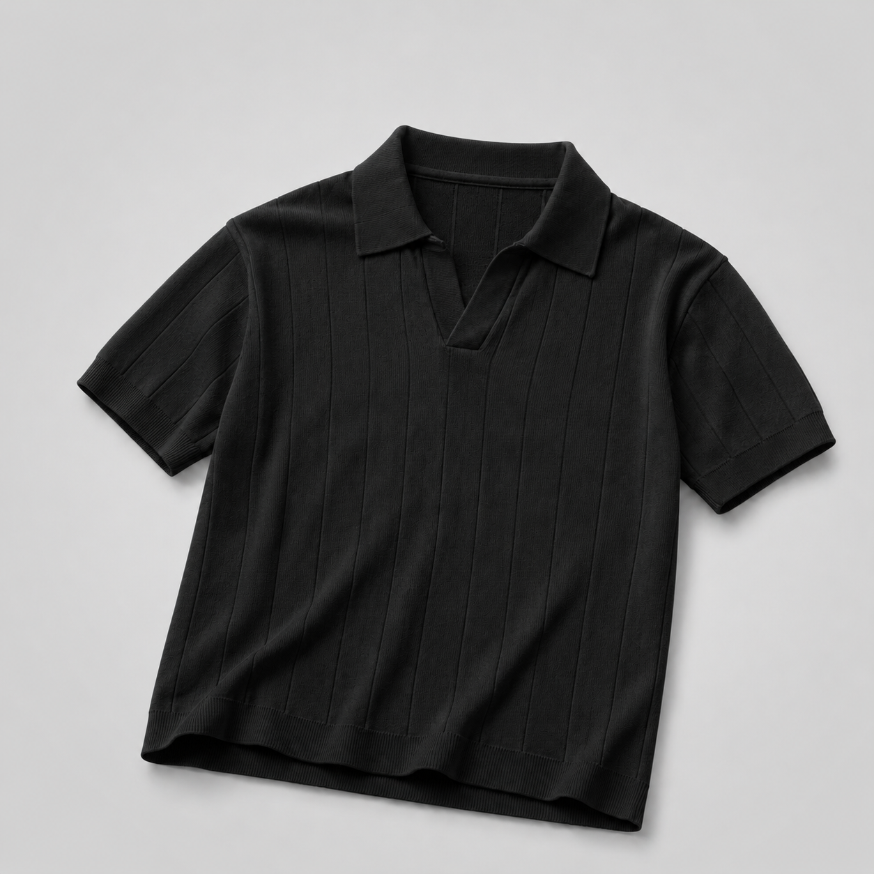 Ribbed Knit Black Polo