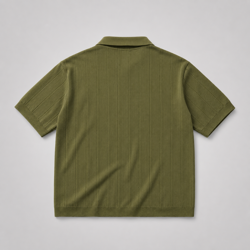 Ribbed Knit Olive Polo City Fashion