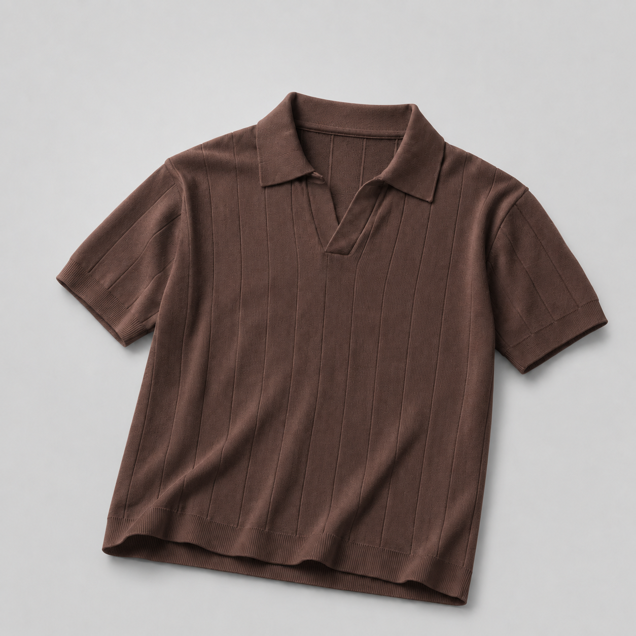 Ribbed Knit Brown Polo