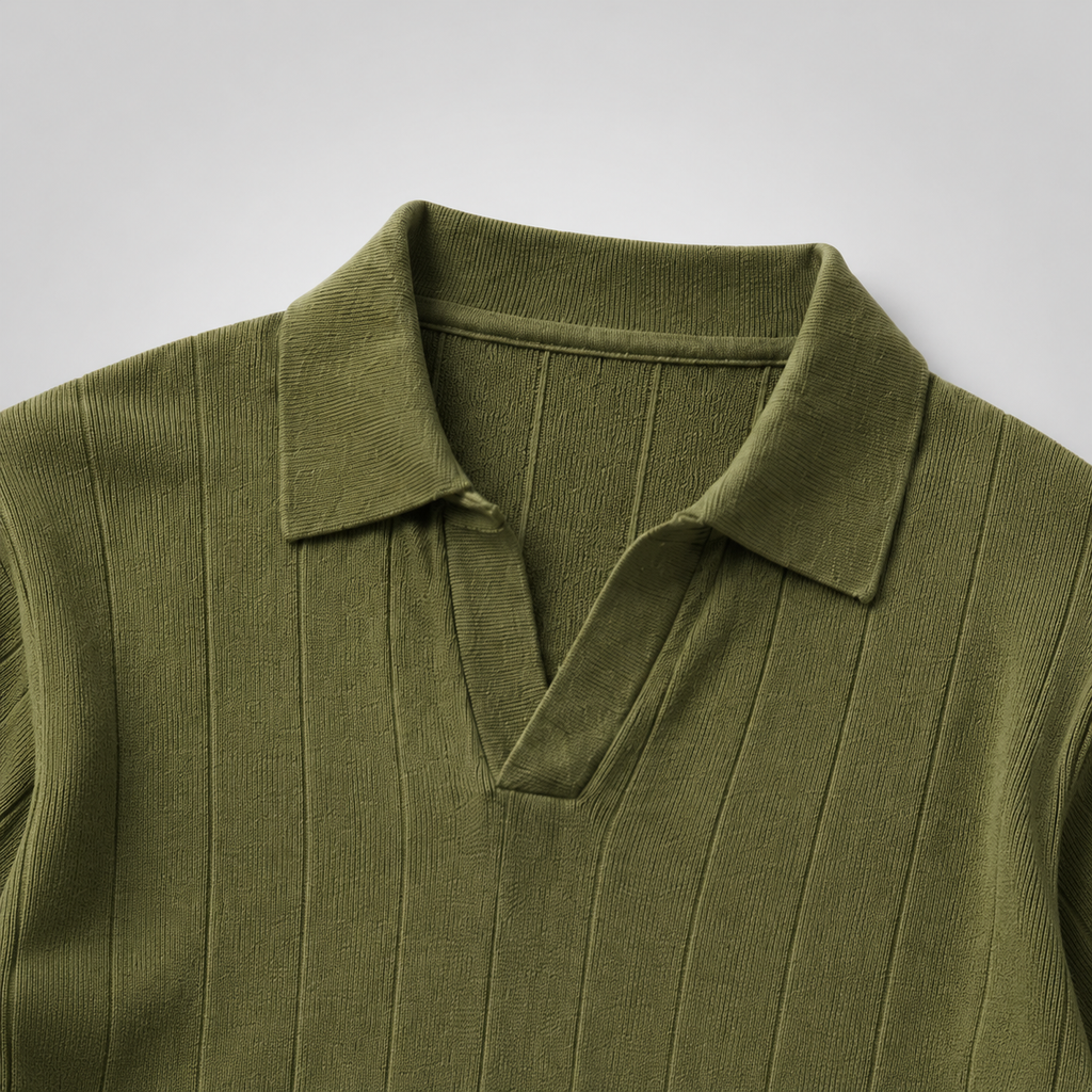 Ribbed Knit Olive Polo City Fashion