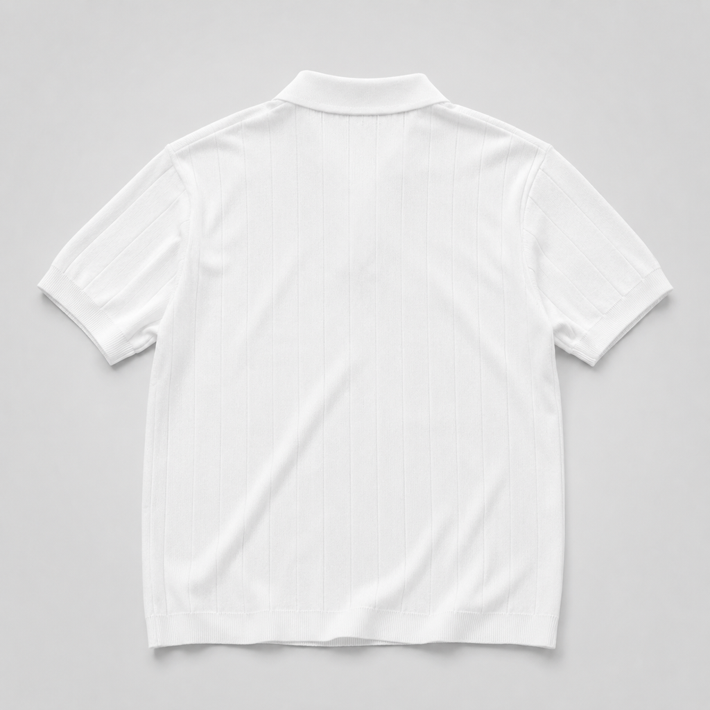 Ribbed Knit White Polo City Fashion