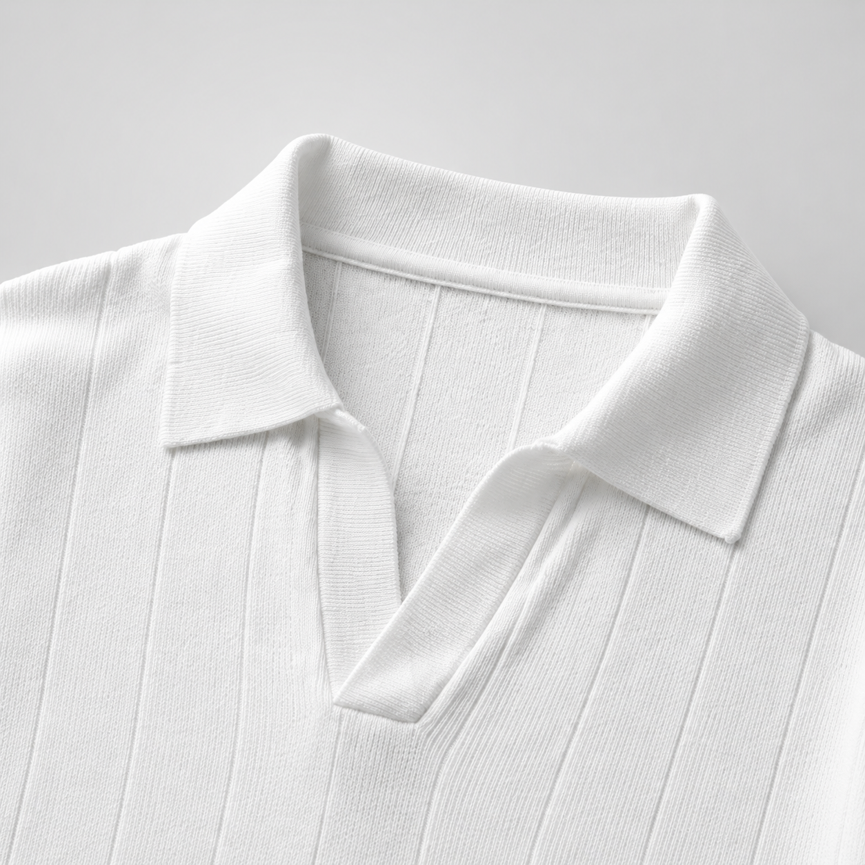 Ribbed Knit White Polo