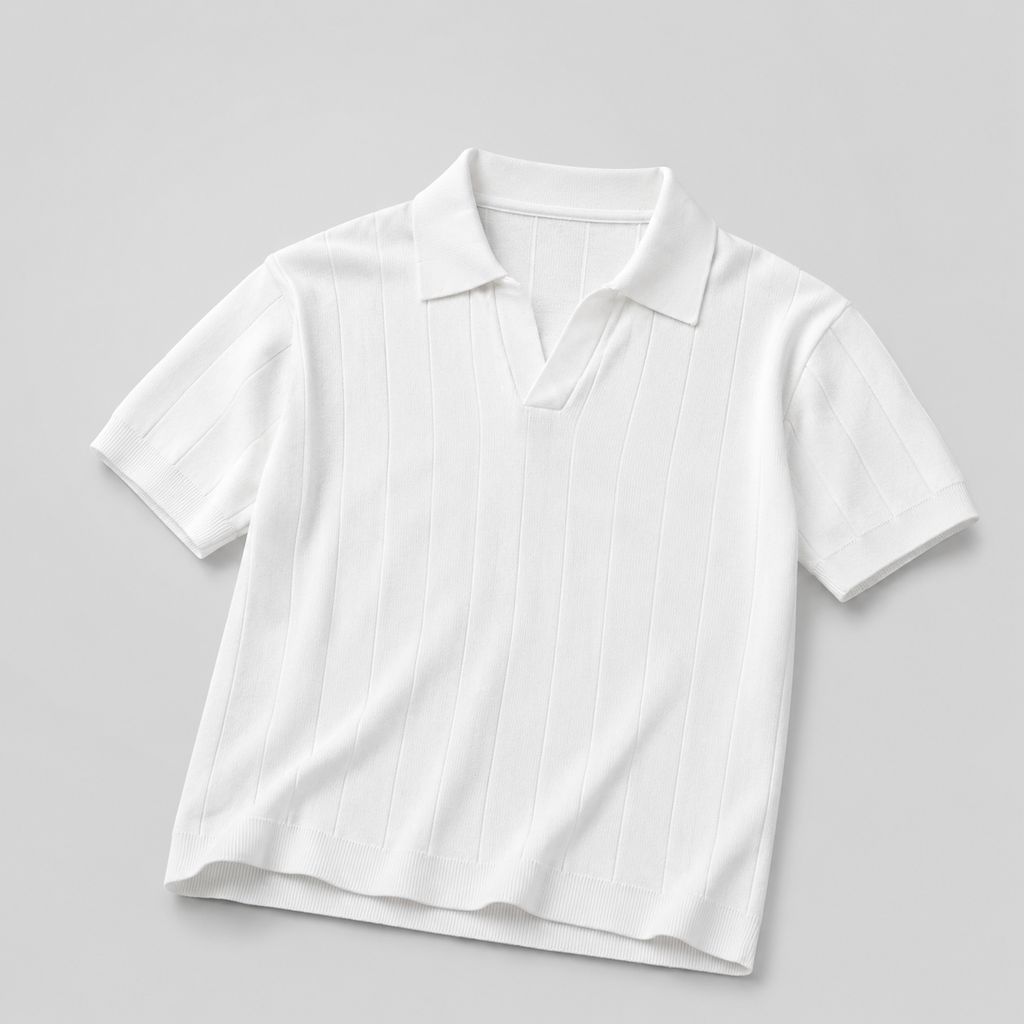 Ribbed Knit White Polo City Fashion