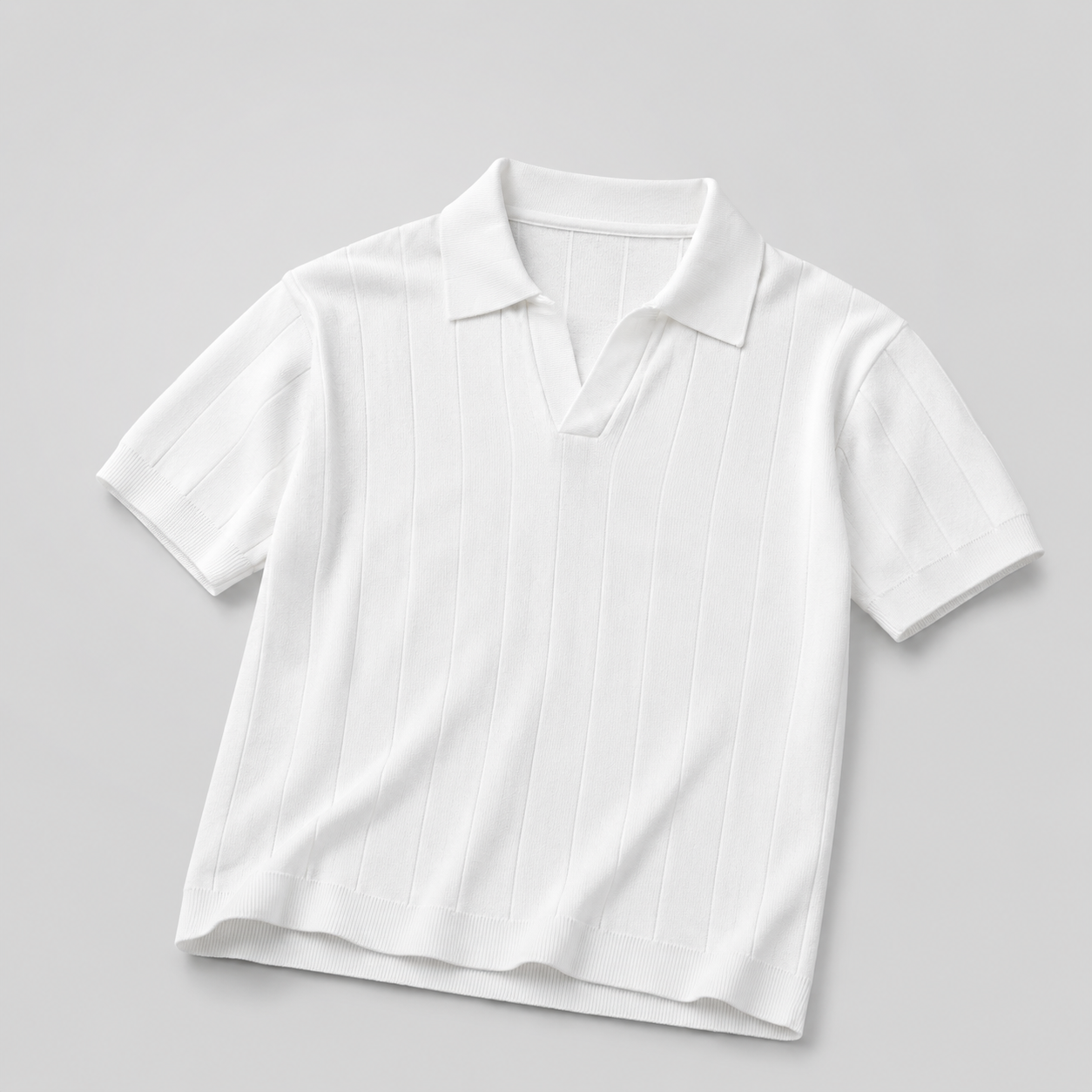 Ribbed Knit White Polo